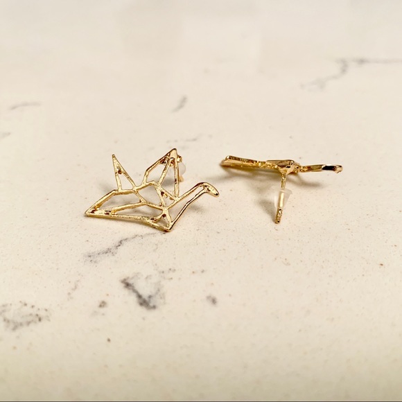 Gold Geo Origami Earrings - Picture 2 of 3